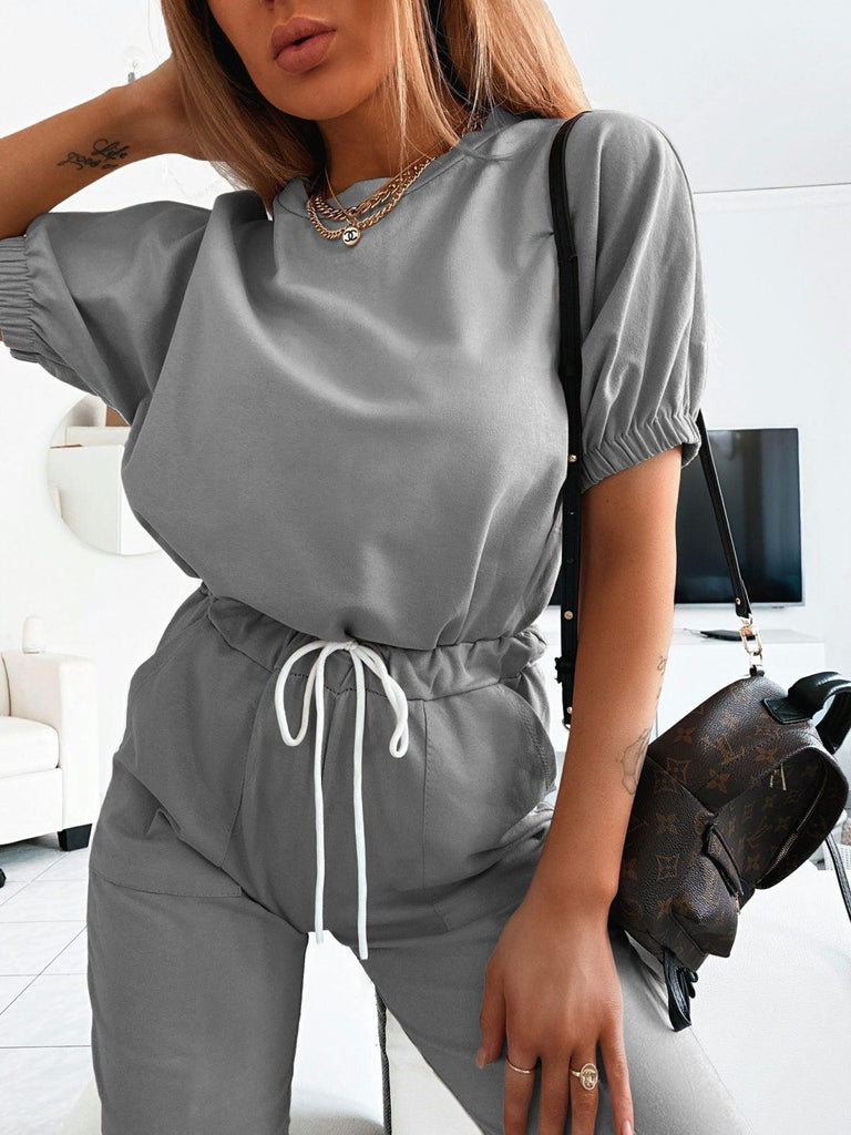 Puff sleeve short sleeve 2 piece set - Amazitshop