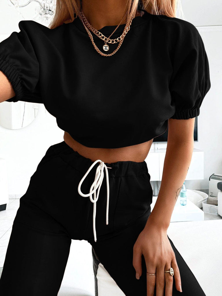 Puff sleeve short sleeve 2 piece set - Amazitshop