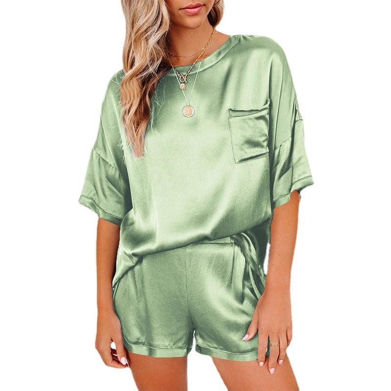 Pure Color Satin Pajamas Home Service Short - sleeved Shorts - Amazitshop