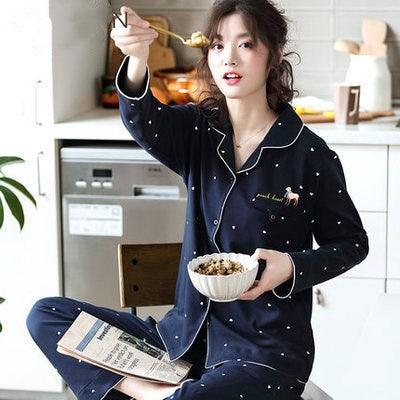 Pure Cotton Long - sleeved Korean Style Thin Loose Cotton Pajamas - Amazitshop