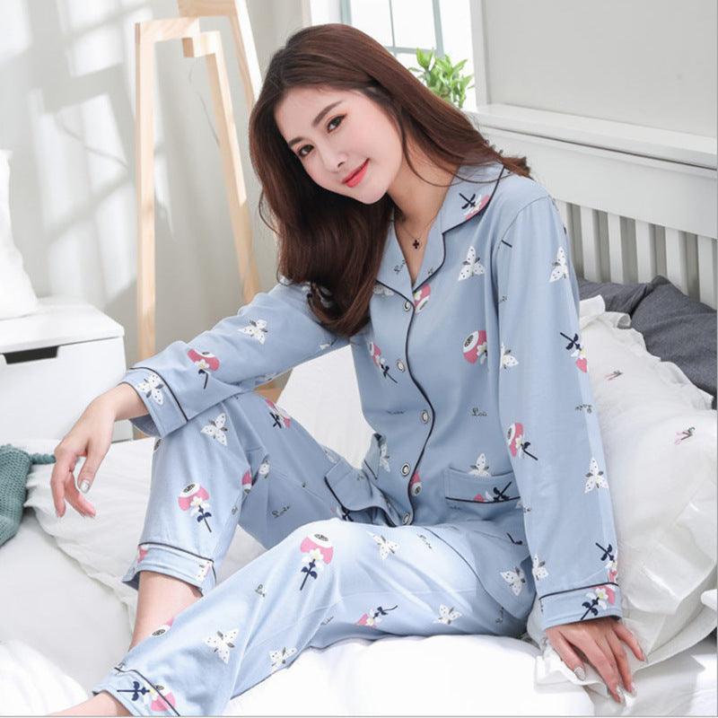 Pure Cotton Long - sleeved Korean Style Thin Loose Cotton Pajamas - Amazitshop