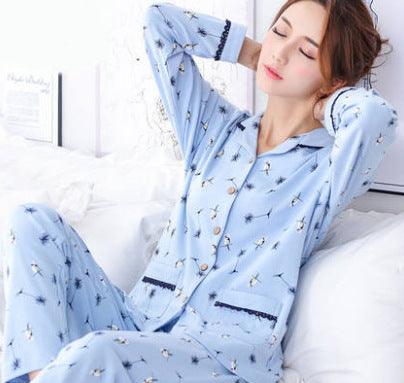 Pure Cotton Long - sleeved Korean Style Thin Loose Cotton Pajamas - Amazitshop