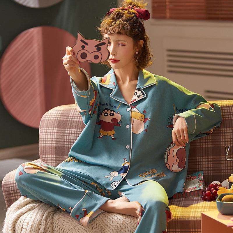 Pure Cotton Long - sleeved Korean Style Thin Loose Cotton Pajamas - Amazitshop