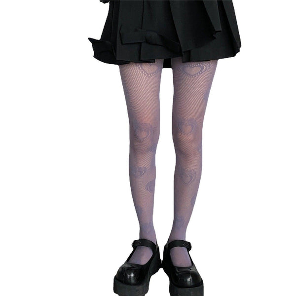 Pure Desire Style Hollowed Heart Shape Retro Cute Wild Romper Fishnet Stockings - Amazitshop
