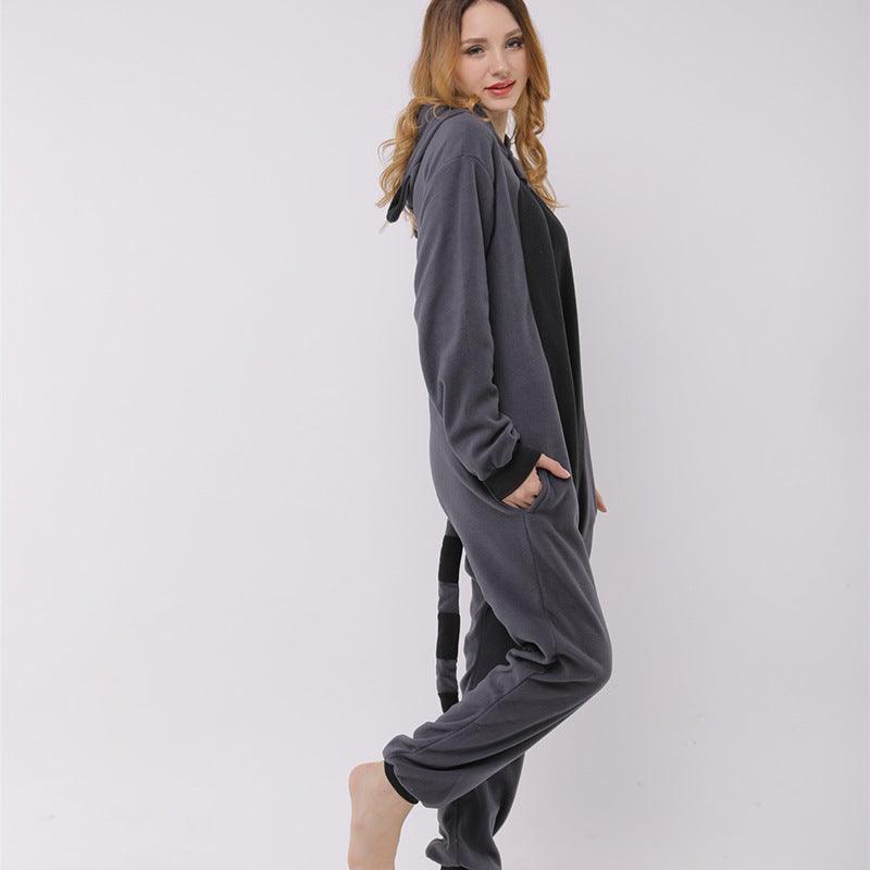 Raccoon cartoon animal one - piece pajamas polar fleece material - Amazitshop
