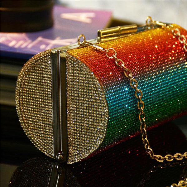 Rainbow Gradient Diamond Luxury Women Party Clutch Bag Purses and Handbags Evening Bag Ladies Shoulder Chain Bag Banquet Bag - Amazitshop