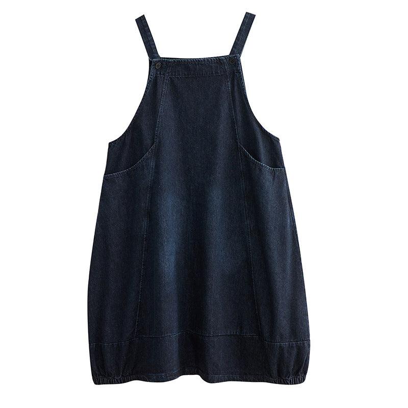 Reduced Age Slim Retro Large Denim Strap Dress Women - Amazitshop