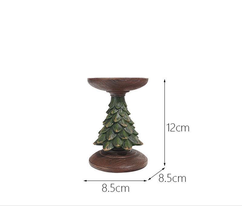 Resin Wooden Christmas Tree Candle Holder Base Figurine Christmas Decorations Candlestick Craft Home Living Room Decor - Amazitshop