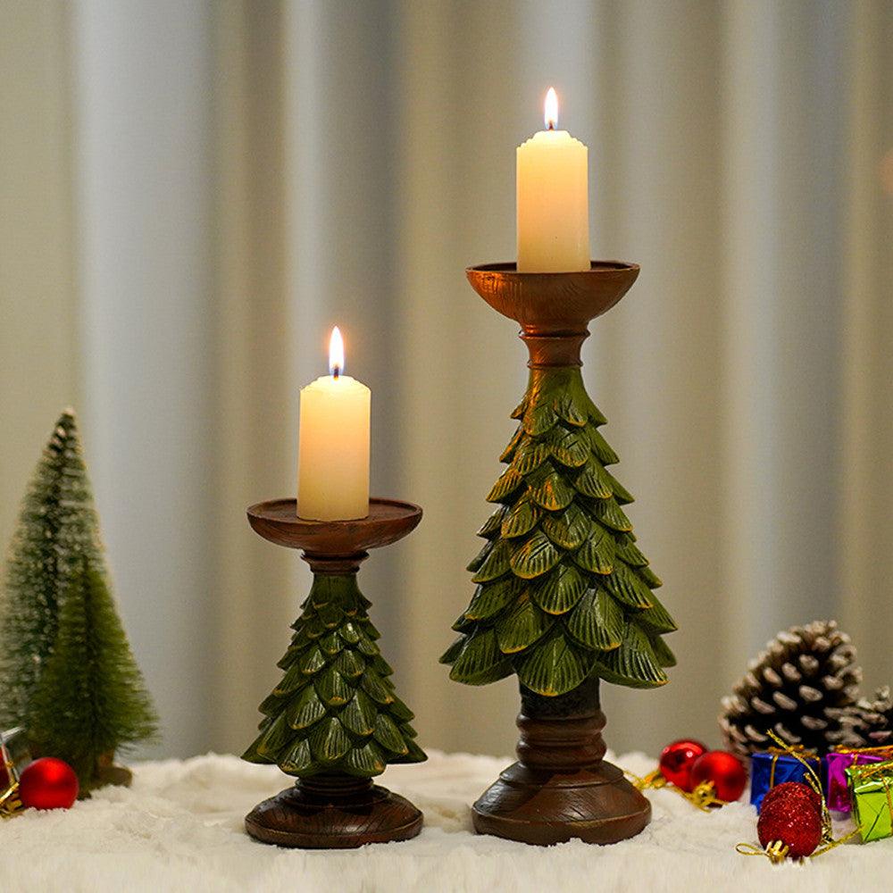 Resin Wooden Christmas Tree Candle Holder Base Figurine Christmas Decorations Candlestick Craft Home Living Room Decor - Amazitshop