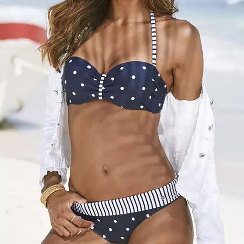 Retro Dots Tube Top Hard Bag Women's Seperated Swimwear - Amazitshop