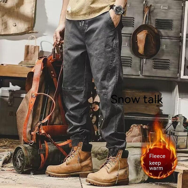 Retro Overalls Loose Straight Plus Size Men's Velvet Padded Casual Pants - Amazitshop