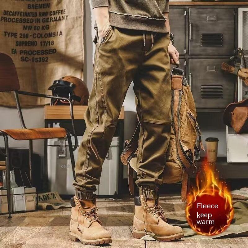 Retro Overalls Loose Straight Plus Size Men's Velvet Padded Casual Pants - Amazitshop