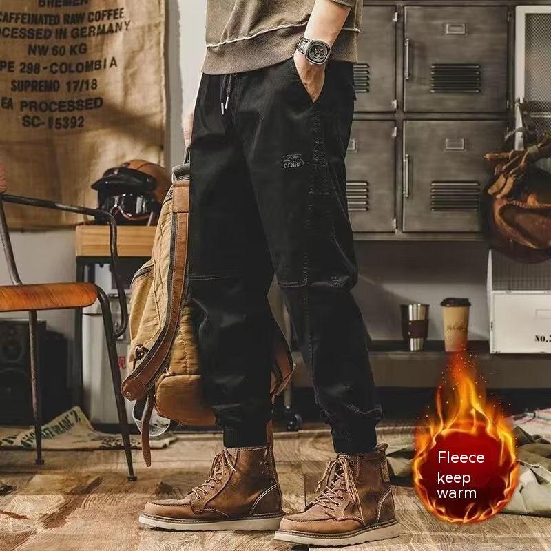 Retro Overalls Loose Straight Plus Size Men's Velvet Padded Casual Pants - Amazitshop