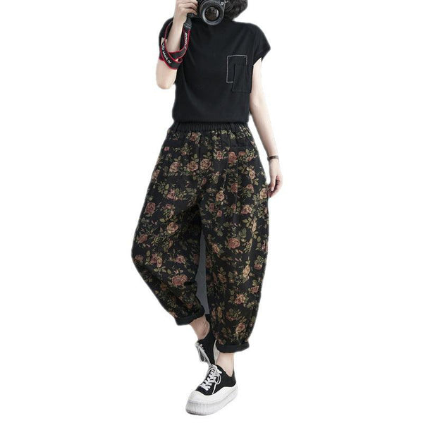 Retro Printed Harem Jeans Loose Plus Size - Amazitshop