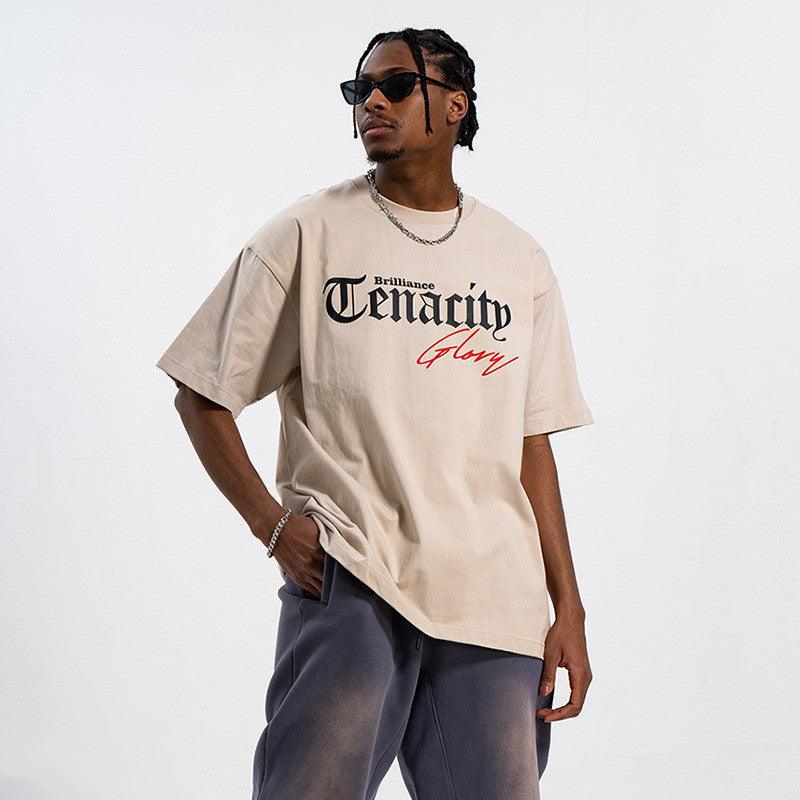 Retro Simple Text Printed Bottoming Shirt Fashion Brand Hip Hop Short Sleeve Street Men's And Women's Loose T-shirt - Amazitshop