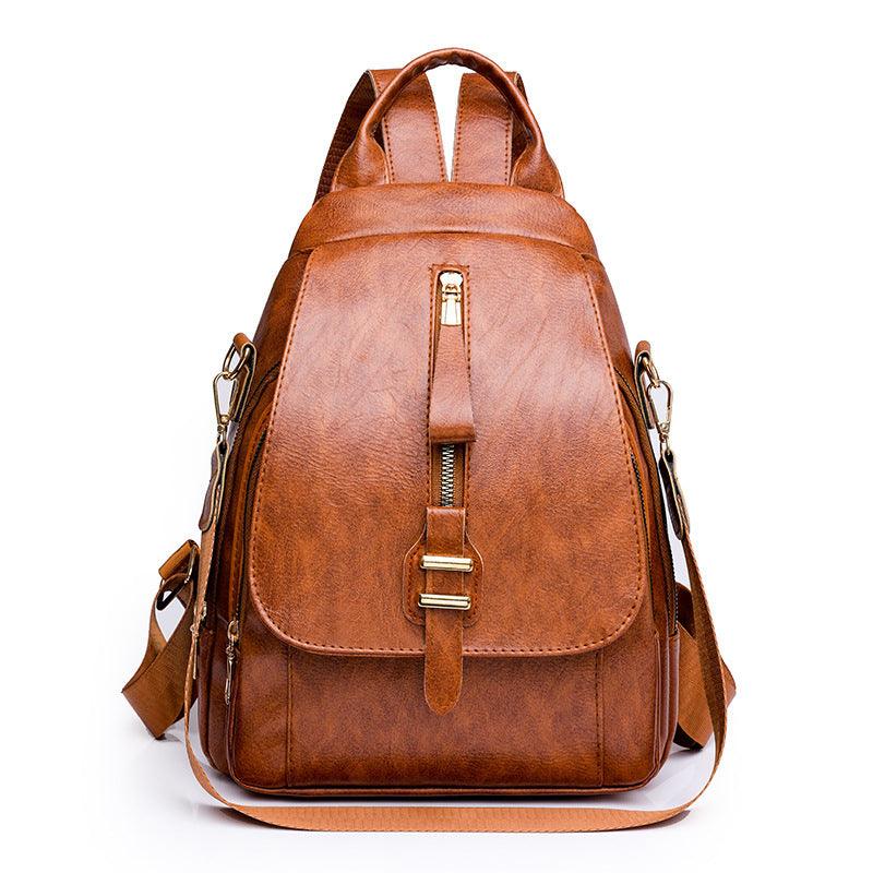 Retro Solid Color Outdoor Casual Mom Bag Soft Leather Large Capacity Backpack - Amazitshop