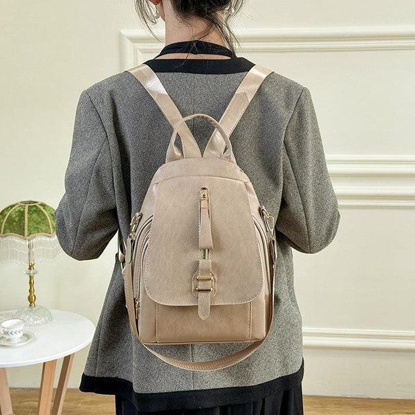 Retro Solid Color Outdoor Casual Mom Bag Soft Leather Large Capacity Backpack - Amazitshop