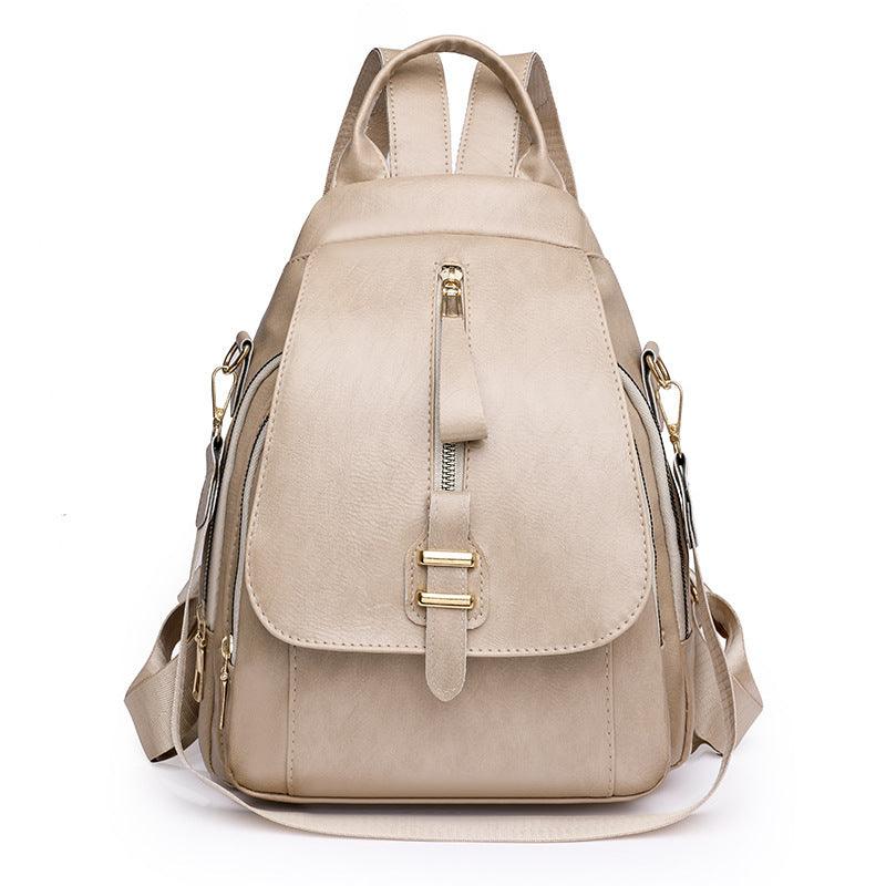 Retro Solid Color Outdoor Casual Mom Bag Soft Leather Large Capacity Backpack - Amazitshop