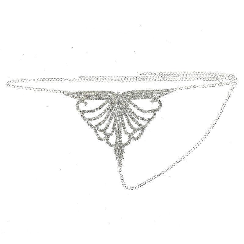 Rhinestone Claw Chain Body Chain Set Sexy Bra Panty Set Lingerie Show - Amazitshop