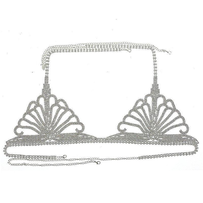 Rhinestone Claw Chain Body Chain Set Sexy Bra Panty Set Lingerie Show - Amazitshop
