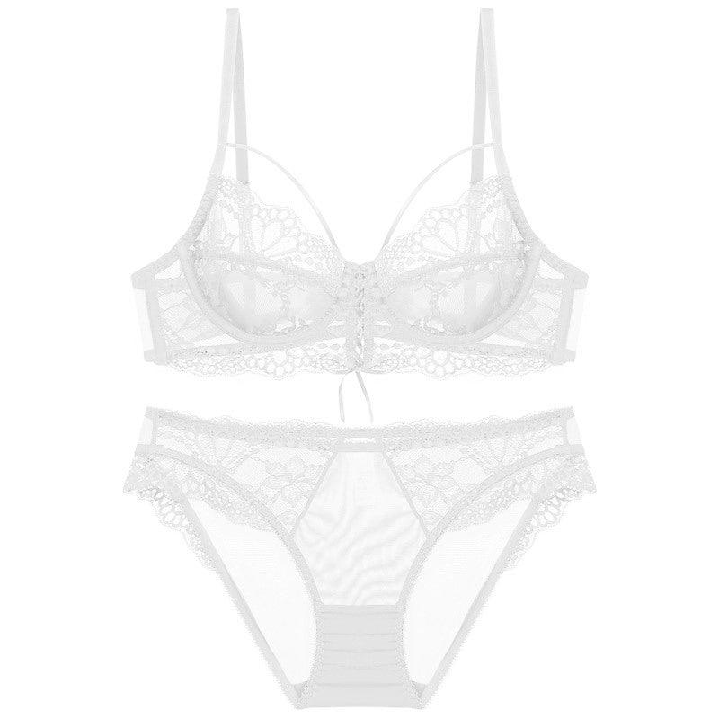 Ribbon Big Chest Show Small Half See - through Bra Set - Amazitshop