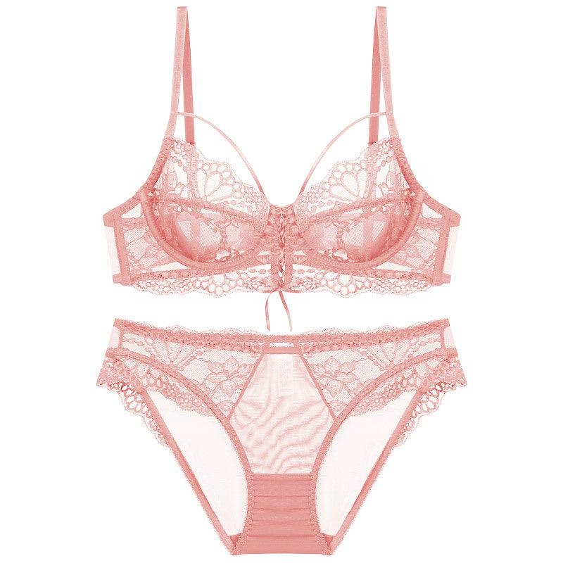 Ribbon Big Chest Show Small Half See - through Bra Set - Amazitshop