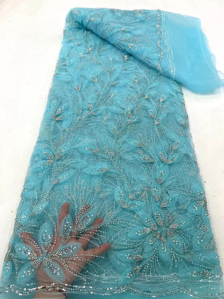 Ribbon Flower Beaded Tulle Lace Fabric Cocktail Party Occasion Evening Dress Embroidered Cloth Lace - Amazitshop