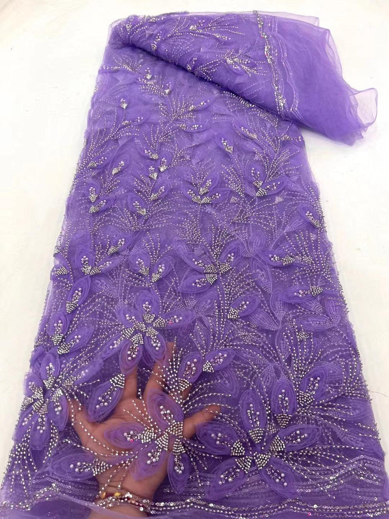 Ribbon Flower Beaded Tulle Lace Fabric Cocktail Party Occasion Evening Dress Embroidered Cloth Lace - Amazitshop