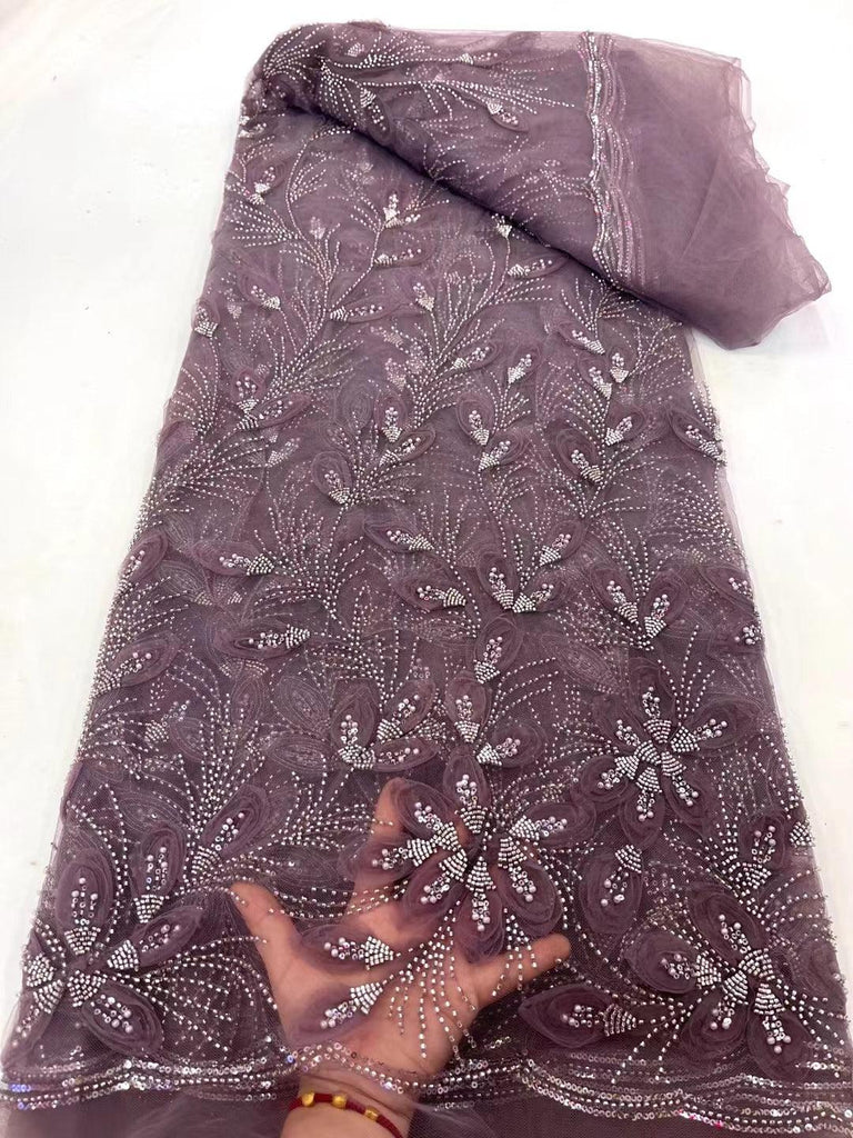 Ribbon Flower Beaded Tulle Lace Fabric Cocktail Party Occasion Evening Dress Embroidered Cloth Lace - Amazitshop