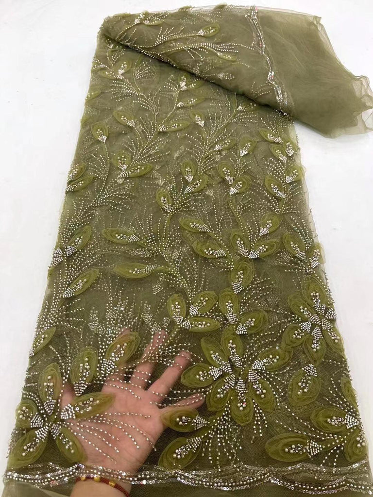 Ribbon Flower Beaded Tulle Lace Fabric Cocktail Party Occasion Evening Dress Embroidered Cloth Lace - Amazitshop