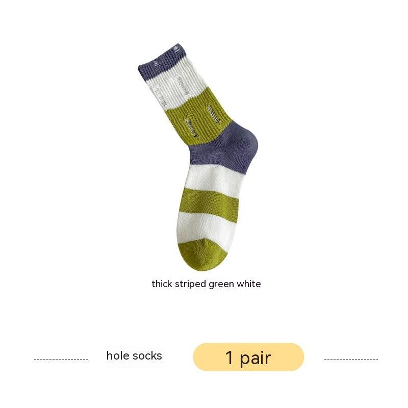 Ripped Beggar Socks Women Striped Bunching Socks - Amazitshop