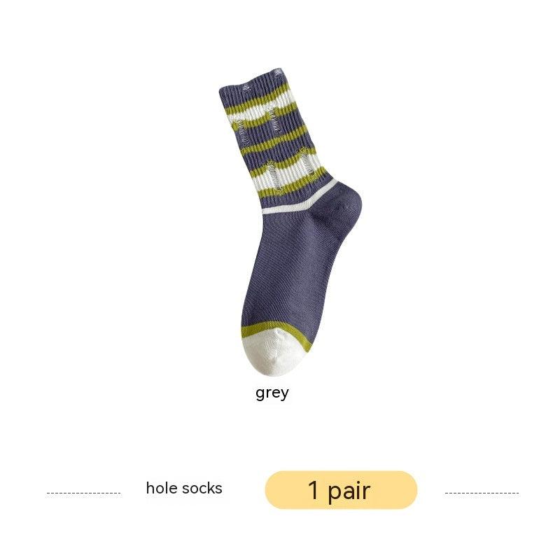 Ripped Beggar Socks Women Striped Bunching Socks - Amazitshop
