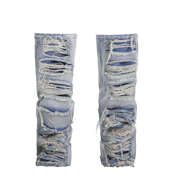 Ripped Design Sense Outdoor All - matching Personality Denim Leg Warmer Female - Amazitshop