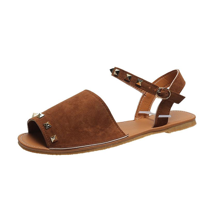 Rivet Sandals Summer Fish Mouth Shoes For Women Flat Beach Shoes - Amazitshop