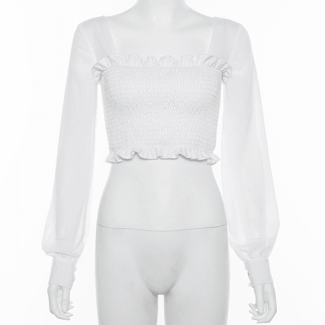 romance Ruffles see - through tops - Amazitshop