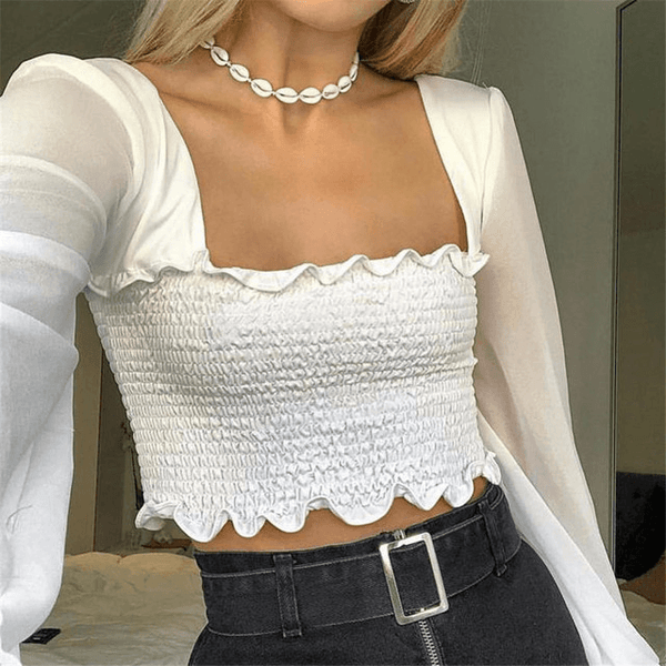 romance Ruffles see - through tops - Amazitshop