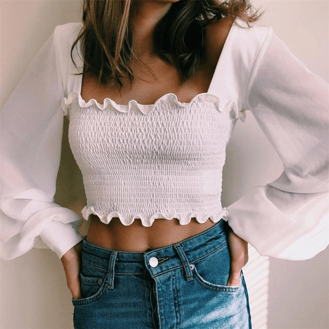 romance Ruffles see - through tops - Amazitshop