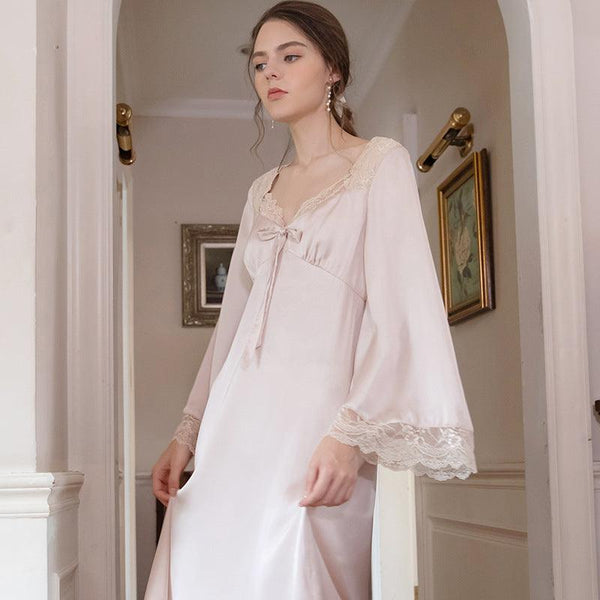 Romantic Nightgown Nightwear Princess Women Vintage Sleepwear Satin - Amazitshop