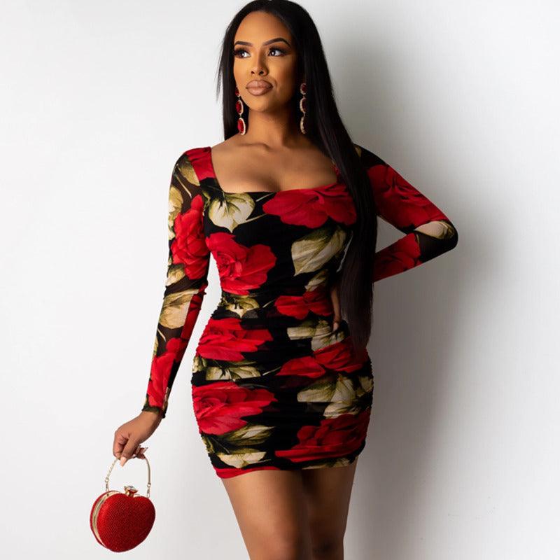 Rose print dress - Amazitshop