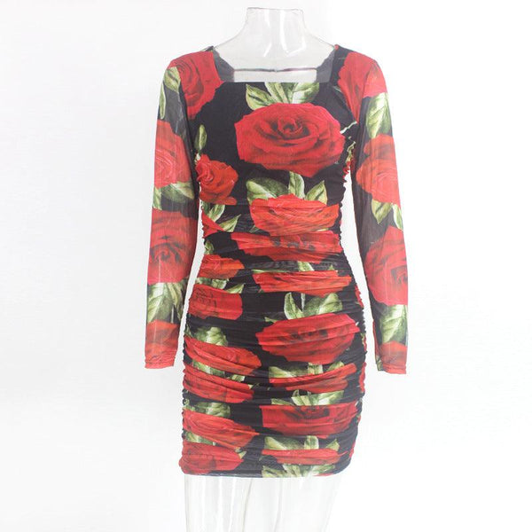 Rose print dress - Amazitshop