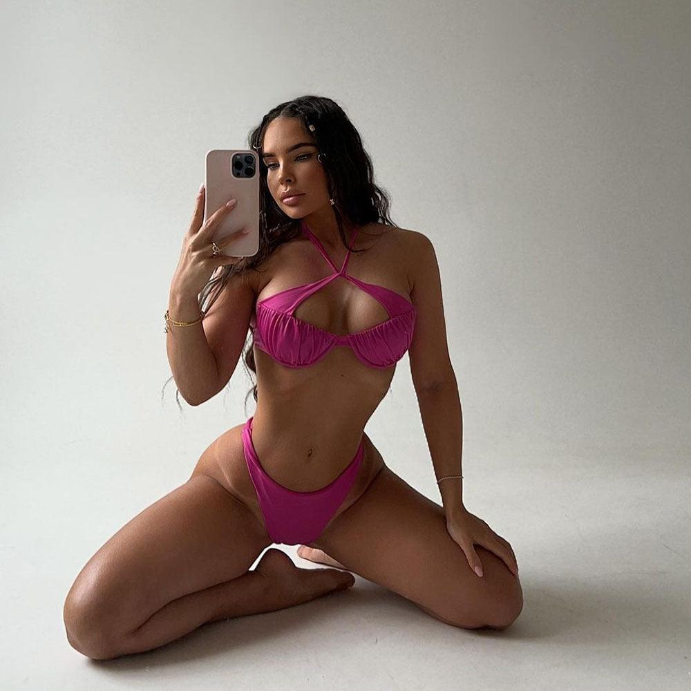 Rose Red Underwire Swimwear Suit Women's - Amazitshop