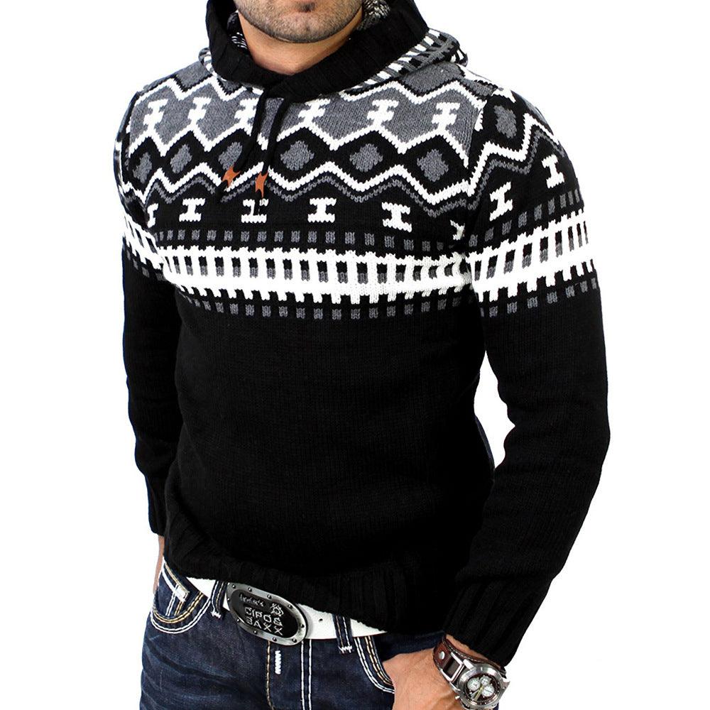 Round Neck Casual Personality Hooded Slim Knitted Sweater - Amazitshop