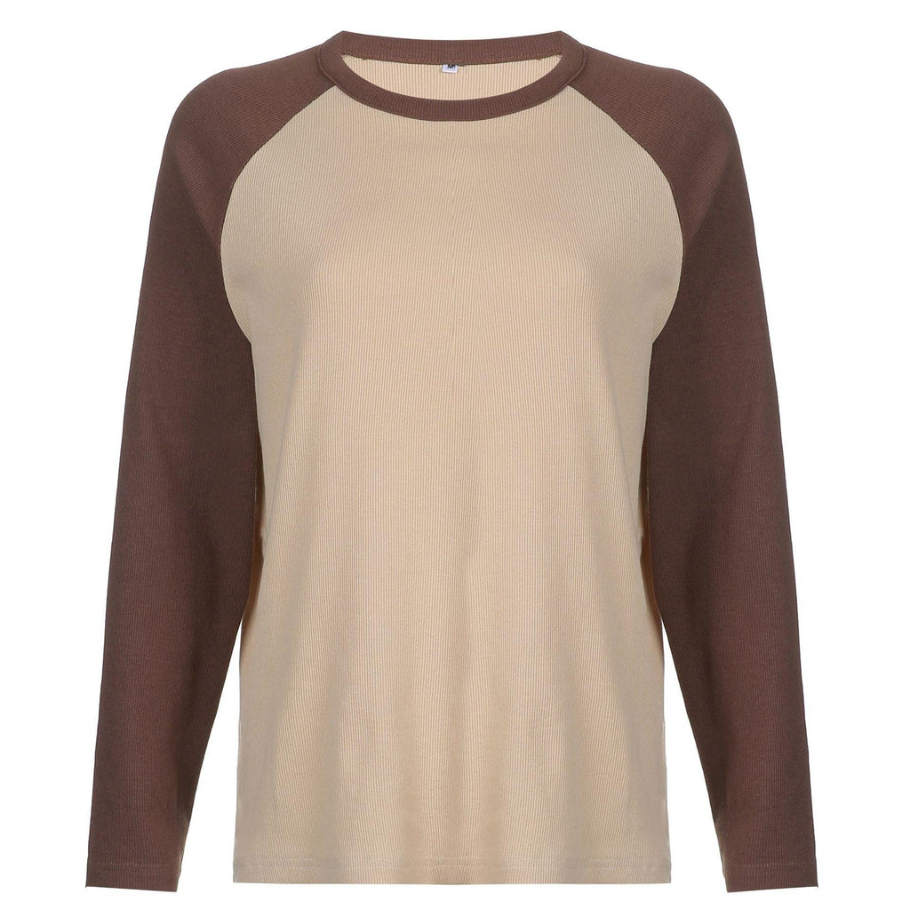 Round Neck Long - sleeved T-shirt Loose Casual Pullover Tops For Women - Amazitshop