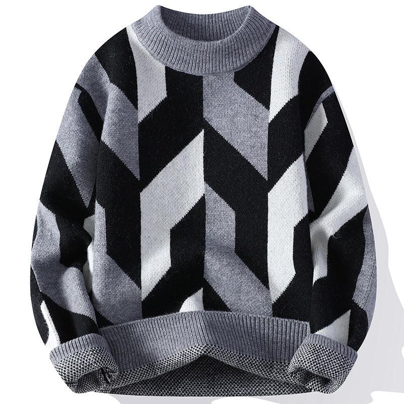 Round Neck Sweater Autumn And Winter Cool Contrast Color Sweater - Amazitshop