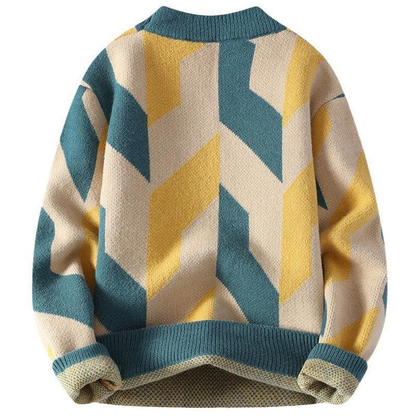 Round Neck Sweater Autumn And Winter Cool Contrast Color Sweater - Amazitshop