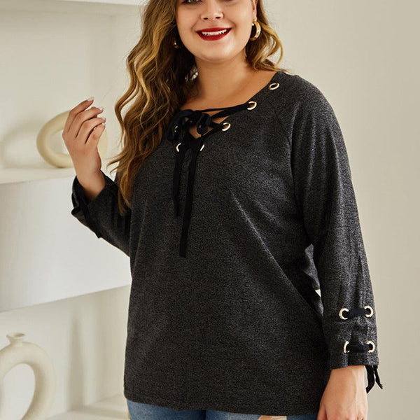 Round Neck T-shirt Plus Fat Plus Size Knitted Top - Amazitshop