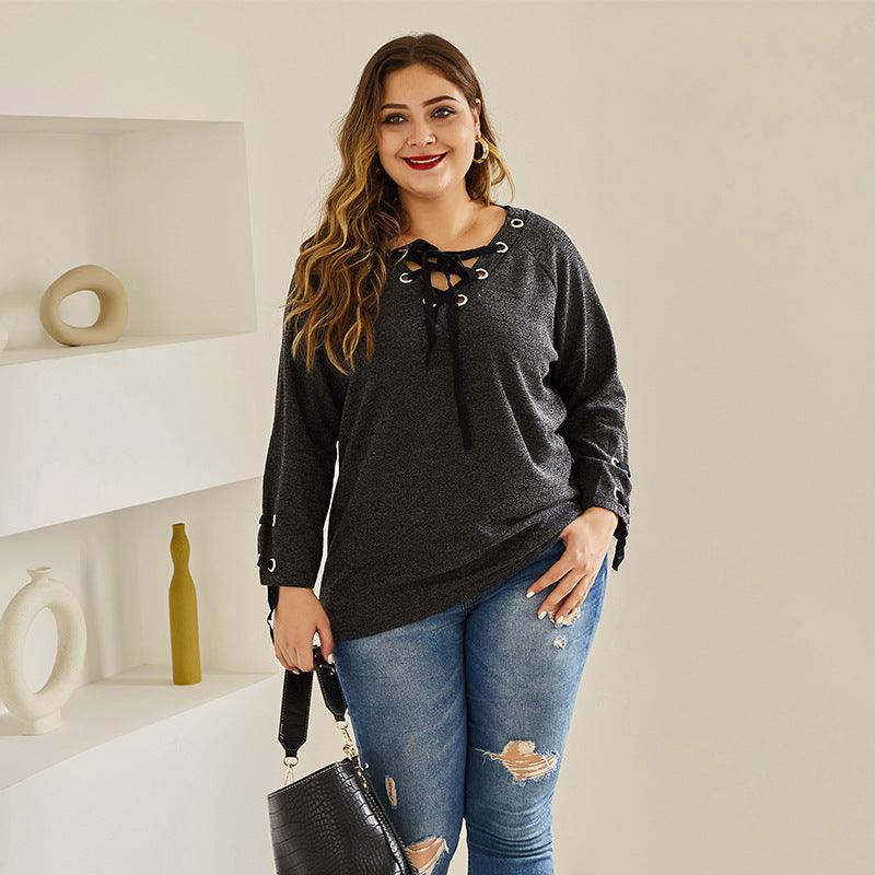 Round Neck T-shirt Plus Fat Plus Size Knitted Top - Amazitshop