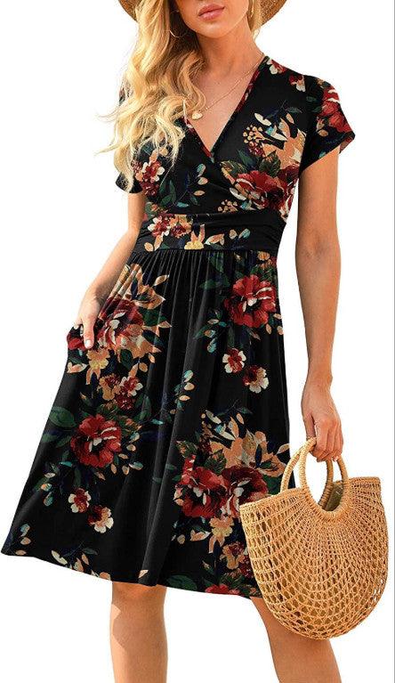 Ruffle Floral Dress Women Long Sleeve A Line Dresses - Amazitshop