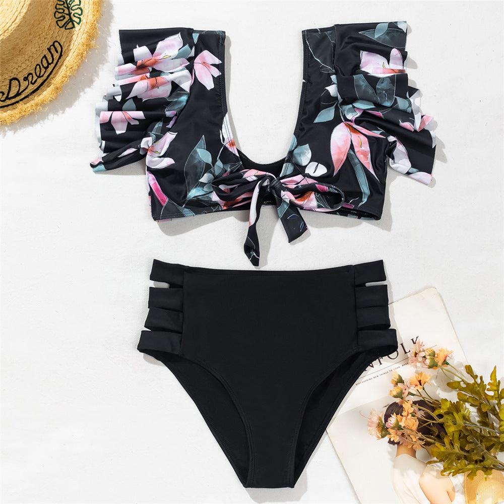 Ruffled Bikini Split Swimsuit European And American Sexy High Waist - Amazitshop