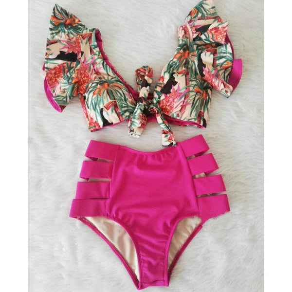 Ruffled Bikini Split Swimsuit European And American Sexy High Waist - Amazitshop